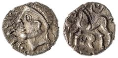 The Baxter Collection of the Coins of Britain Celtic Britain. Atrebates and Regni. Tincommius, ca. 30 BC-10 AD. AR Unit, struck ca. 20-10 BC. 1.29 gm, 13mm. Southern mint. Celticized diademed male hea