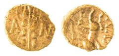 The Baxter Collection of the Coins of Britain Celtic Britain. Trinovantes and Catuvellauni. Cunobelin (ca. AD 10-43). AV Quarter Stater. 1.26 gm. Wild (Trinovantian V) type. Grain ear with central sta