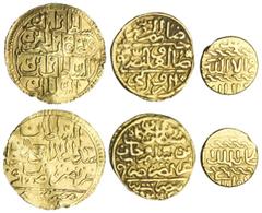 Egypt. Trio of gold coins: Ashrafi of the Burji Mamluk Qa'itbey (AH 873-901/1468-1496 AD). 3.39 gms; Ottoman Sultani, Misr AH 926 of S¸leyman I (AH 926-974/1520-1566 AD). 3.49 gms; and Zeri Mahbub, Mi