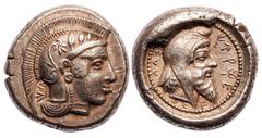 Asia and Africa Dynasts of Lycia. Kherei (ca. 410-390 BC). AR Stater. Pinara mint. 8.62 gms. Head of Athena right, wearing crested Attic helmet adorned with spiral palmette and three olive leaves, hoo