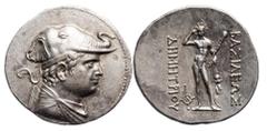 Indo-Greek Coinage Indo-Greek Kingdom of Baktria. Demetrios I (ca. 200-185 BC). AR Tetradrachm. 17.04 gms. Diademed and draped bust right, wearing elephants skin headdress, rev. BAΣIΛEΩΣ ΔHMHTPIOY, H