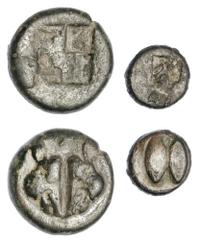 Ancient Coins Lesbos. Pair of AR fractions: 1/12 Stater, Fifth Century BC. and 1/48 Stater. 1.27. Confronted boars' heads, rev. incuse square punch. SNG von Aulock 7712. Toned. About Very Fine; and 1/