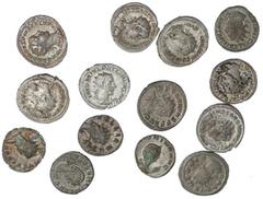 Ancient Coins Roman Imperial. Lot of AR and Billon Antoniniani (14). Issues of Gordian III (5), Valerian, Gallienus (3), Philip, Trebonianus Gallus, Salonina (2), and Carinus. Various reverses. A few 