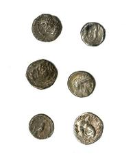 Ancient Greek Coinage Lot of Fourth Century BC Phoenician AR Fractions. Includes Arados. Obols (2). Sea deity head/Galley; Byblos. 1/8 Shekel (2). Galley with hoplites/Lion bring down bull; Sidon. 1/8