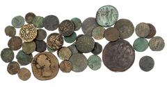 Ancient Coins Roman Imperial. Lot of Barbarous Radiates (25). 3rd Century. Fine-VF; also Greek and Romans AEs (18). The Greek generally Amisos, but also Ptolemaic 39mm; the Roman includes a worn Faust