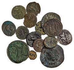 Ancient Coins Roman and miscellaneous Ancients Lot. Includes Roman Republic. Anonymous AR Denarius, 86 BC. Laureate Apollo head, thunderbolt below/Jupiter in quadriga, scrape mark reverse center; AE S