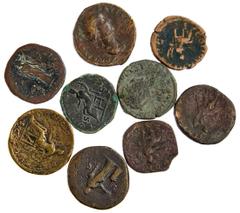 Ancient Coins Roman Imperial. Lot of lower-grade Sestertii (7) of the Imperial Ladies. Sabina, Diva Faustina, Crispina, Julia Mamaea, Orbiana(?); also a Dupondius (?) and As. A few with scratches-surf