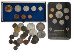 GROUPS World Odds 'n Ends. Includes: Spain. 1708 2 Reales of the Pretender Carlos III; Diu. 20 Bazarucos, 1828, VF; Bouillon. Godfrey Maurice Double Tournois; Philippines 1947 MacArthur Piso; other si