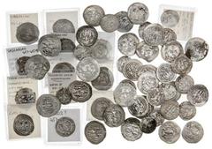 Ancient Coins Sasanian Empire. Lot of AR Drachm (54), generally 5th-early 7th Century, one or two earlier. Some clipped, a few chipped, one holed. About Fine-Very Fine; also a clipped Arab-Sasanian Dr