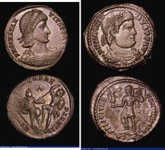 Ancient Coins Roman Bronze (2) Ae2. Magnentius. (struck 350-353AD) Lyons. Obverse: Rosette-diademed, draped and cuirassed bust right D N MGNENTIVS P F AVG, Reverse: Emperor standing left holding Victo
