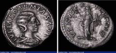 Ancient Coins Roman Denarius Julia Soaemias (220-222AD) Obverse: Draped bust right, IVLIA SOAEMIAS, Reverse: Venus standing half-left, holding apple and sceptre, star in right field. VENVS CAELESTIS 2