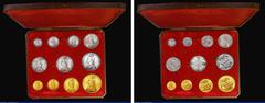 English Coins 1887 Victoria Golden Jubilee Currency Set Gold Five Pounds to Threepence (11 coins) comprising Gold Five Pounds 1887 UNC or very near so and lustrous with some hairlines in the fields, G