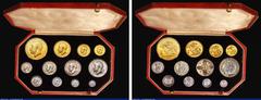 English Coins Proof Set 1911 Long Set (12 coins) Five Pounds to Maundy Set, comprising Gold Five Pounds 1911 Proof in an NGC holder and graded PF63 Cameo, Gold Two Pounds 1911 Proof nFDC with some min