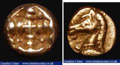 Ancient Coins Ancient Greece - Ionia, Phokaia Electrum Hemihekte (c.600-550BC) uncertain mint, Obverse: Horse's head left, Reverse cruciform design within an incuse punch, 1.18 grammes, Good Fine with