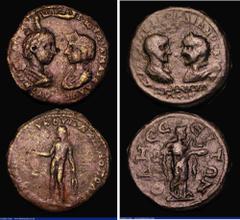Ancient Coins Roman Provincial (2) Ae5 Gordian III and Tranquillina, Thrace, Odessus, (241-244AD) Assaria. Obverse: facing busts of Gordian III left and Tranquillina right, AYT K M ANT ΓΟΡΔΙΑΝOC AYΓ C