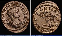 Ancient Coins Roman Ae Antoninianus Carinus (283-285AD) Ticinum. Reverse: Obverse: Radiate, draped and cuirassed bust right, IMP CARINVS PF AVG, Reverse: Victory walking left holding wreath and palm, 