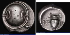 Ancient Coins Ancient Greece - Boeotia, Thebes, Silver Stater (c.364-362BC) 21mm diameter, Epa(minondas) magistrate. Obverse: Boeotian shield, Reverse: Amphora with EП - ПA (A partially off the flan) 