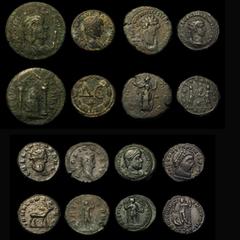 Ancient Coins Roman (12) Ae30 Salonina Pamphylia, Perga, (253-268AD) Obverse: Draped bust right, on crescent, I to right, KOΡNHΛIA CAΛΩNINA CEB, Reverse: Statue of Artemis-Pergaia in temple, legend an