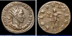 Ancient Coins Aemilianus. Ar antoninianus. C, 253 AD. Rev; SPES PVBLICA; Spes advancing left, holding flower and raising hem of skirt. RIC 20. Dark tone. 3.20g. NVF