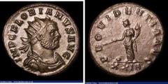 Ancient Coins Florianus. Ae antoninianus. C, 276 AD. Rev; PROVIDENTIA AVG; Providentia standing facing, head left, holding baton and cornucopia; globe at feet to left; XXIA. RIC 37. Dark patina. 3.51g