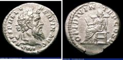 Ancient Coins Pertinax. Ar denarius. C, 193 AD. Rev; OPI DIVIN TR P COS II, Ops seated left, holding two grain ears in right hand, resting left on seat of chair. RIC 8a. Scarce. 3.3.19g. NVF