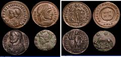 Ancient Coins Bil.Reduced Folles (2) Licinius I, Nicomedia 317, laureate bust l. wearing consular robes and holding mappa, rev. Jupiter holding Victory on globe (RCV 15236) GVF: Licinius II Caesar, Cy