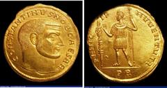 Ancient Coins Modern copy in gold of a Multiple 4 aureus of Constantine I. C,306-307 AD. Rev: PRIC - IP - I IVVENTVTI Constantinus, in military attire, standing facing, head l., holding sceptre in l. 