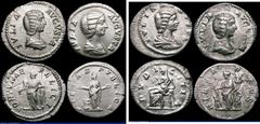 Ancient Coins Roman Ar Denarius (4) Julia Domna (207-209AD) Obverse: Draped bust right, IVLIA AVGVSTA AVG, Reverse Pudicitia seated left, facing left, holds right breast, raising drapery from shoulder