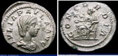 Ancient Coins Roman Denarius Julia Paula (219-220AD) Obverse bust right, draped IVLIA PAVLA AVG , Reverse: Concordia enthroned left with patera, left arm resting on chair, star in left field, 2.85 gra