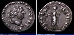 Ancient Coins Roman Denarius Vitellius (69AD) Obverse: Bust right, laureate, A VITELLIVS GERM IMP AVG TR P, Reverse: Libertas standing, Head right, holding pileus and long staff, RIC 105, LIBERTAS RES