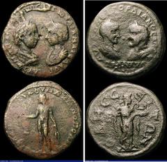 Ancient Coins Roman Provincial (2) Ae5 Gordian III and Tranquillina, Thrace, Odessus, (241-244AD) Assaria. Obverse: facing busts of Gordian III left and Tranquillina right, AYT K M ANT ΓΟΡΔΙΑΝOC AYΓ C