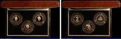 English Cased GB/St. Helena a 3-coin set in gold 'The World's Most Significant Gold Coins' comprising Sovereign 2014 Proof, St. Helena (2) Guinea 2013 East India Company Gold Proof, and Gold Mohur 201
