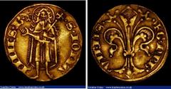 World Coins France - Viennois, Dauphins Guiges VIII 1319-1333, Gold Florin d'Or, Ordonnance of 7 February 1327. Obverse: St. John the Baptist S IOHA - NNES B./Reverse: Florentine Lily G DPH . VIENS Fr