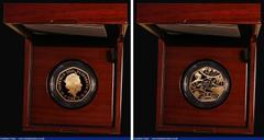 English Cased Fifty Pence 2021 50th Anniversary of Decimal Day Gold Proof, Struck on the Day 15th February 2021, the reverse design a clever assemblage combining parts of the designs of the pre-decima