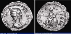 Ancient Coins Ancient Rome. Denarius Plautilla Obverse: Draped bust right PLAVTILLA AVGVSTA, Reverse: Venus standing left holding apple and palm, leaning on shield, Cupid at her feet, VENVS VICTRIX, 2