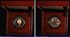 English Cased Fifty Pence 2021 50th Anniversary of Decimal Day Gold Proof, Struck on the Day 15th February 2021, the reverse design a clever assemblage combining parts of the designs of the pre-decima