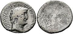 RÖMISCHE REPUBLIK IMPERATORISCHE ZEIT. M. Antonius. Denarius (3,56 g), Heeresmünzstätte bei Athen, Sommer 32 v. Chr. Kopf des Antonius / ANTONIVS / AVG IMP III, Legende in zwei Zeilen. Crawford 542/2,