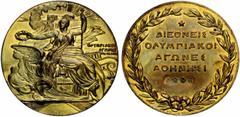 HISTORISCHE MEDAILLEN Athen (D) AE-Medaille (vergoldet) o.J., von Pittner Wien. Auf die ersten Olympischen Spiele, die 1896 in Athen stattgefunden haben; Wiederbegründung der antiken Festspiele in Oly