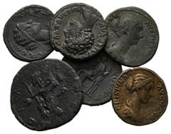 LOTS ANTIKE Varia und Lots. Lot Römer (6). Lot aus 6 Bronzemünzen von Hadrianus (1x As) bis Crispina (1x Sestertius und 1x As), dabei: 1x As von Marcus Aurelius. Meist um f.s.sch. (D).