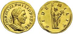 RÖMISCHE KAISERZEIT Philippus I. Arabs (244-249) (D) Aureus (4,35g), Roma 244-247 n.Chr. Av.: IMP M IVL PHILIPPVS AVG, Büste mit Lorbeerkranz, Drapierung und Kürass n.r. Rv.: FIDES MILIT, Fides mit Sz