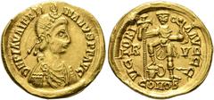 VÖLKERWANDERUNG Unbestimmte Stämme Solidus (4,42 g), zeitgenössische Imitation eines Solidus des Valentinianus III. der Münzstätte Ravenna, zugewiesen einer unbekannten Münzstätte der Franken oder Bur