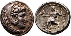 GRIECHISCHE MÜNZEN MACEDONIA. Könige von Makedonien. Philippos III. (323-317 v. Chr.). Tetradrachme (17,21 g), Susa (Mesopotamia), ca. 322-320 v. Chr. Kopf des Herakles mit Löwenhaube / Zeus Aëtophoro