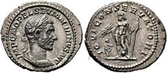 RÖMISCHE KAISERZEIT Macrinus (217-218). Denarius (3,26 g), Roma, 1. Emission, Anfang/Mitte Mai-Ende Juli 217 n. Chr. Av.: IMP C M OPEL SEV MACRINVS AVG, Büste mit Lorbeerkranz und Kürass n.r. Rv.: IOV