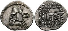 Ancient Coins PARTHIA - Königreich der Arsakiden Artabanos II. (10-38) Drachme (3,80 g), Ekbatana. Büste des Königs mit Diadem und Drapierung / Arsakes mit Bogen auf Thron, im r. Feld Monogramm. Sellw