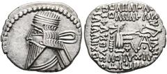 Ancient Coins PARTHIA - Königreich der Arsakiden Pakoros II. (78-105) Drachme (3,50 g), Ekbatana. Büste des Königs mit Diadem / Arsakes mit Bogen auf Thron, im r. Feld Monogramm. Sellwood 78.4 (Vologa