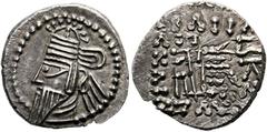 Ancient Coins PARTHIA - Königreich der Arsakiden Osroes II. (190) Drachme (3,78 g), Ekbatana. Büste des Königs mit Tiara und Diadem / Arsakes mit Bogen auf Thron, im r. Feld Monogramm. Sellwood 85.3, 