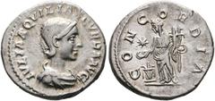 Ancient Coins RÖMISCHE KAISERZEIT Aquilia Severa (220/221-222) Denarius (2,80 g), Roma, 220/221-222 n. Chr. Büste mit Drapierung / Concordia mit Patera und Doppelfüllhorn, zu Füßen Altar, im l. Feld S