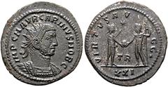 Ancient Coins RÖMISCHE KAISERZEIT Carinus (283-285) als Caesar 282-283. AE-Antoninianus (3,46 g), Tripolis, 1. Emission, 283 n. Chr. Büste mit Strahlenkrone und Kürass / Carinus mit Kurzszepter sowie 