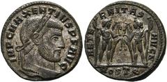 Ancient Coins RÖMISCHE KAISERZEIT Maxentius (306-312) Follis (6,76 g), Ostia, 4. Offizin, Ende 309-Oktober 312 n. Chr. Kopf mit Lorbeerkranz / Die Dioskuren mit Lanzen und Pferden, Sigle: M OST Q (im 
