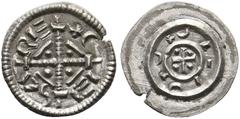 Medieval Coins UNGARN Kolomann 1095-1116 Lot 2 Stück; Denar (0,44g) Av.: CALMAN REX, Vierpaß, darin zwei Lilien und Punkte. Rv.: zwei Kreise, im inneren Kreuz mit Keile in den Winkeln. Hu:42 // Geza I